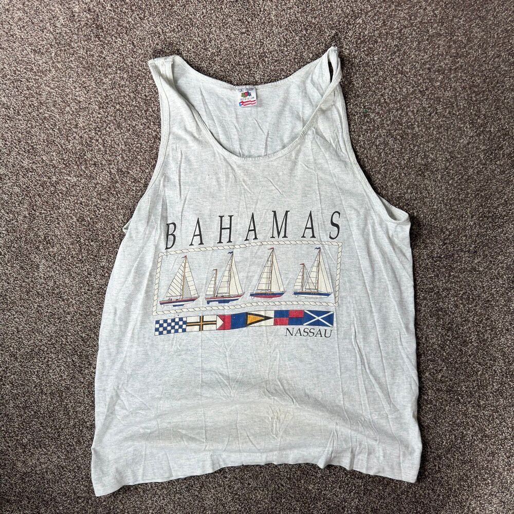 Vintage 90s Bahamas Nassau Sailboat Tank Top Heather Grey